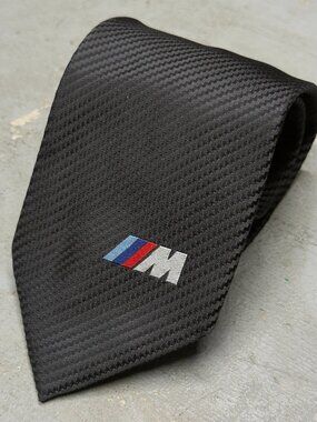BMW Tie M Series Logo 100% Silk Carbon Fiber Weave Made in Italy Black 4"